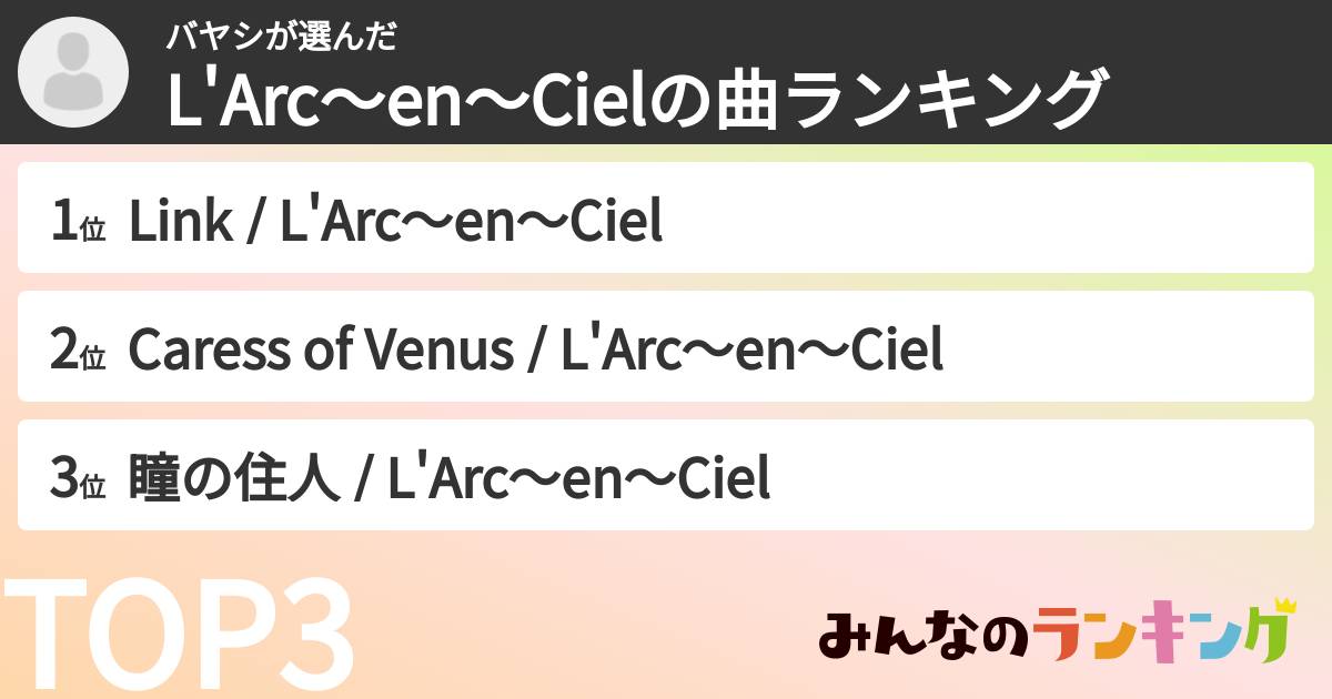 バヤシさんの「L'Arc〜en〜Cielの曲ランキング」