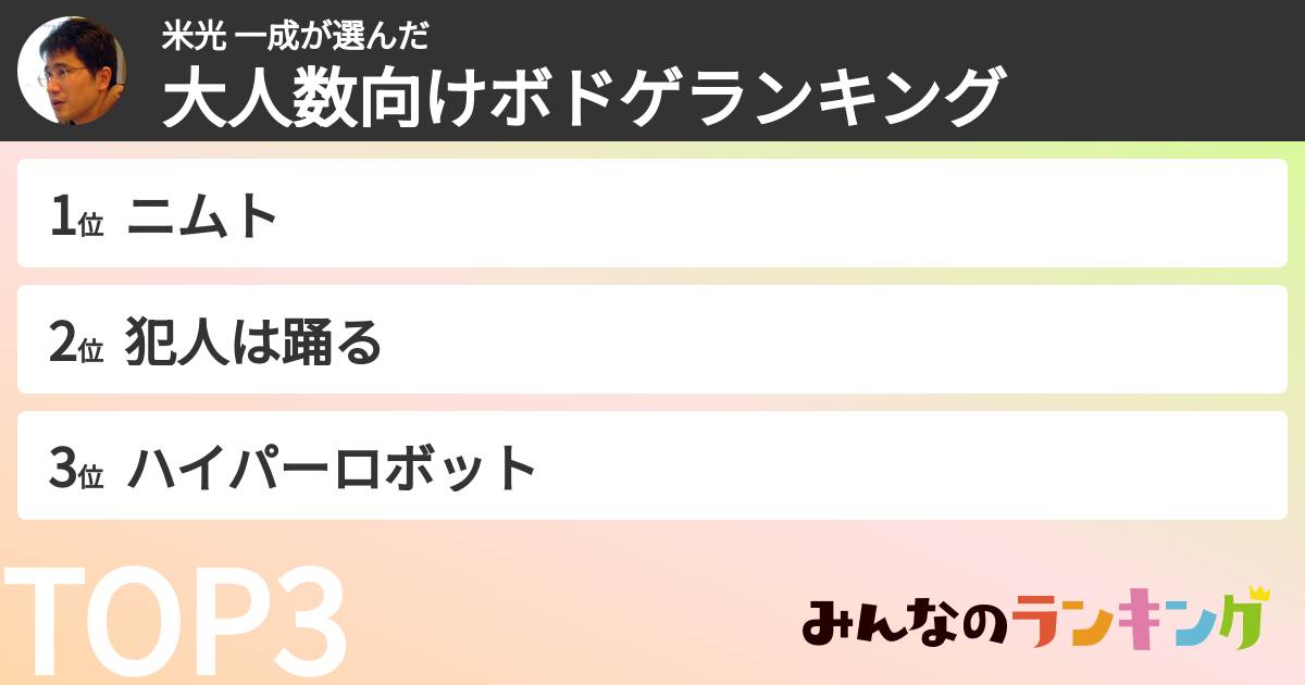 米光 一成さんの「大人数向けボドゲランキング」