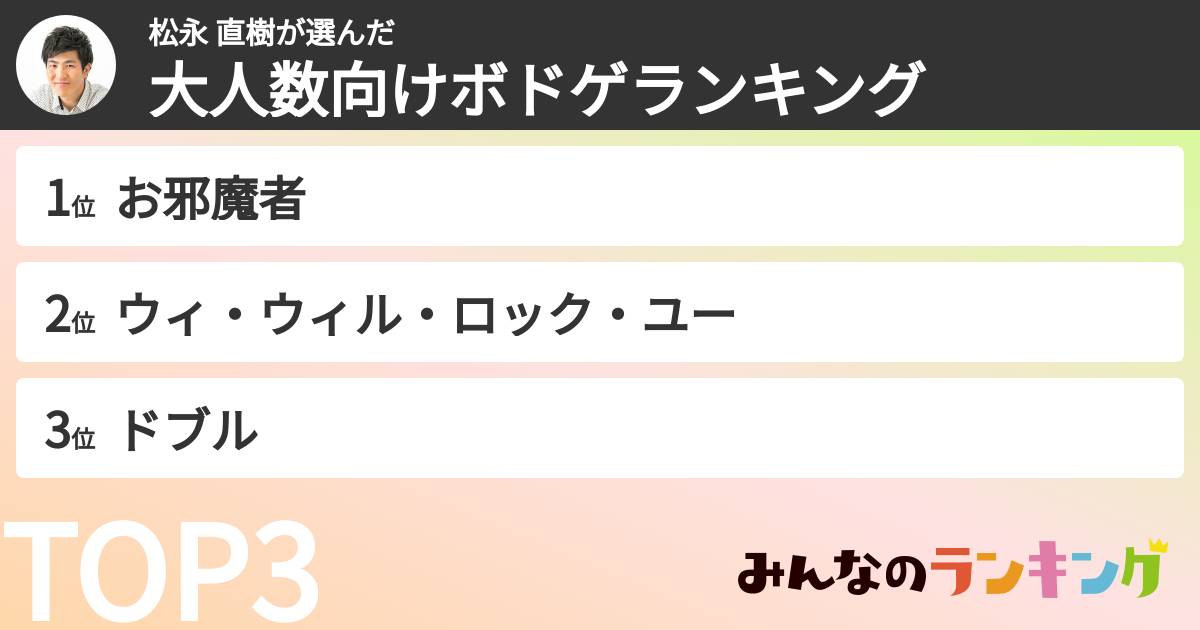 松永 直樹さんの「大人数向けボドゲランキング」