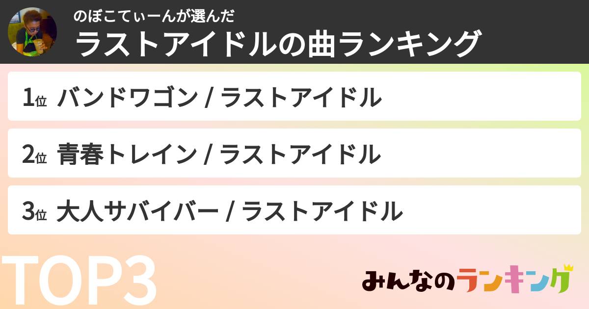 のぼこてぃーんさんの「ラストアイドルの曲ランキング」