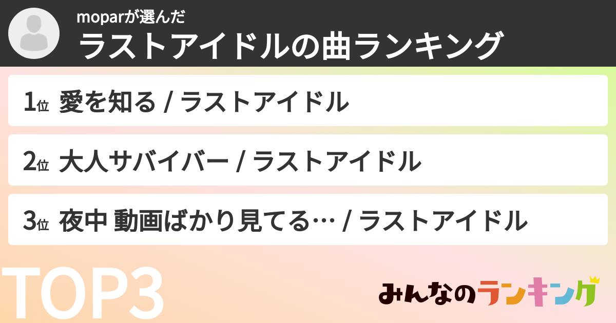 moparさんの「ラストアイドルの曲ランキング」