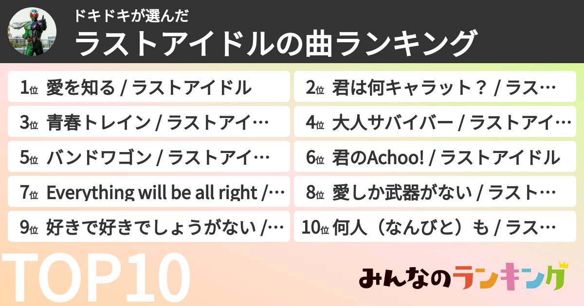 ドキドキさんの「ラストアイドルの曲ランキング」