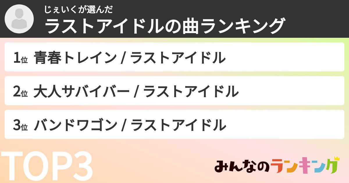じぇいくさんの「ラストアイドルの曲ランキング」