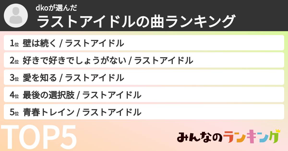 dkoさんの「ラストアイドルの曲ランキング」