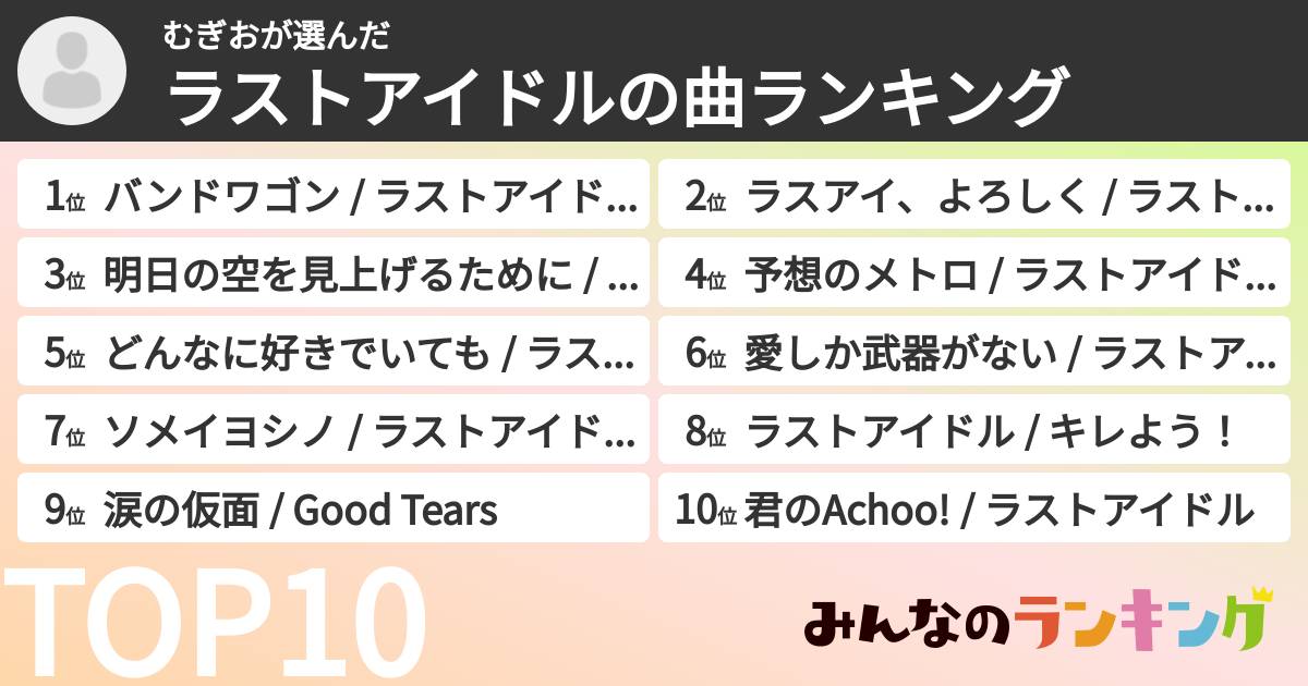 むぎおさんの「ラストアイドルの曲ランキング」