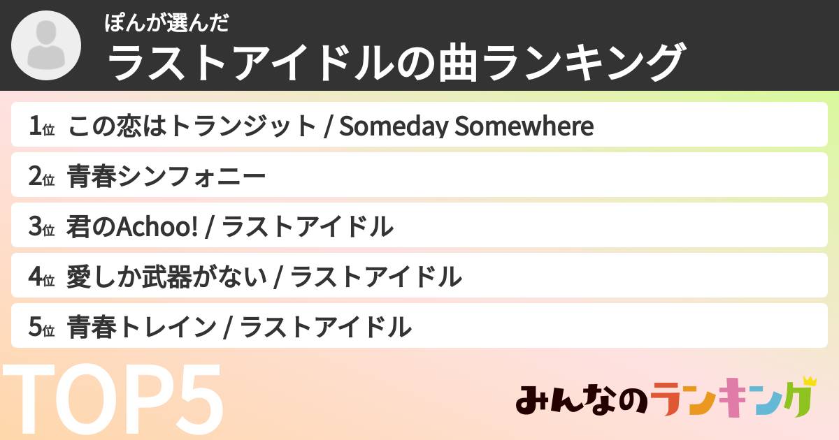 ぽんさんの「ラストアイドルの曲ランキング」