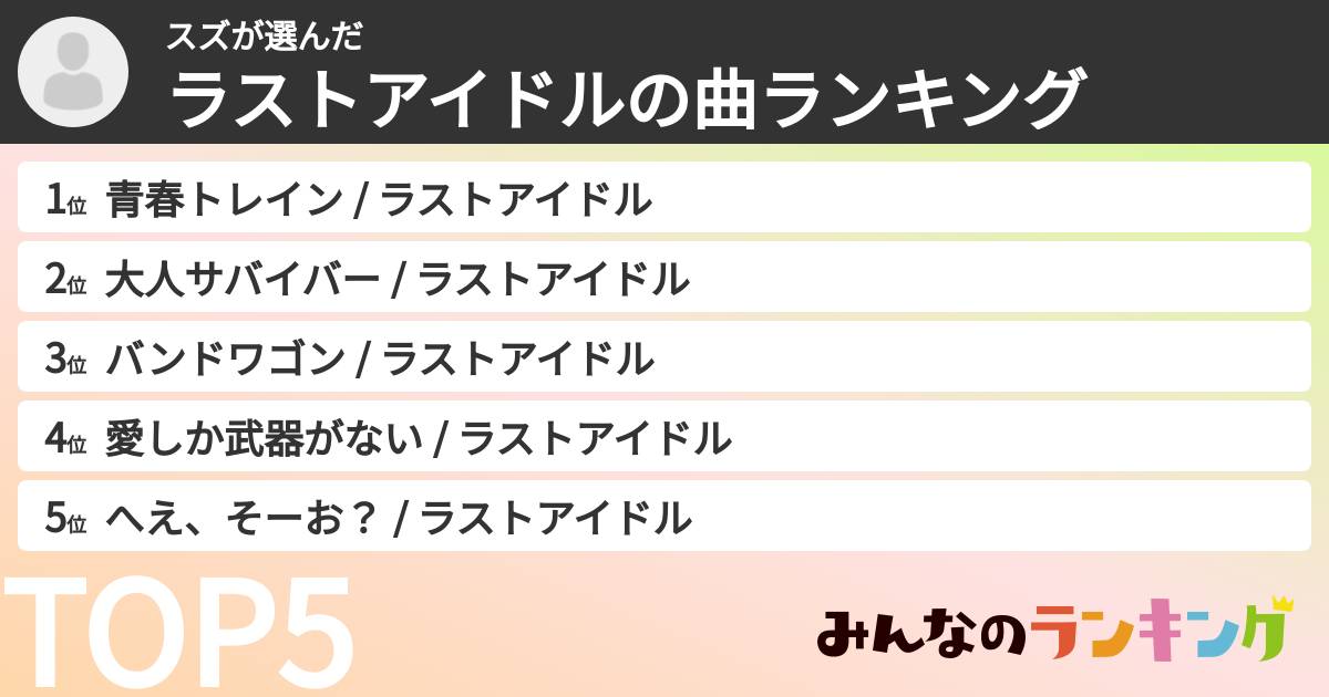 スズさんの「ラストアイドルの曲ランキング」