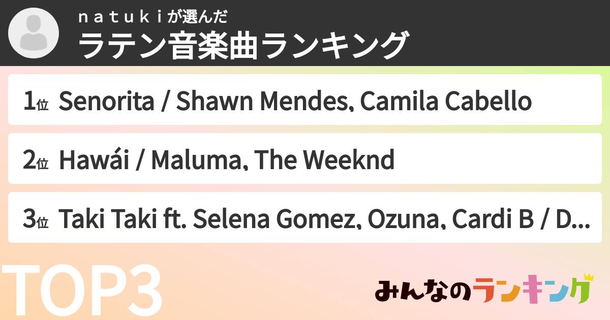 natukiさんの「ラテン音楽曲ランキング」