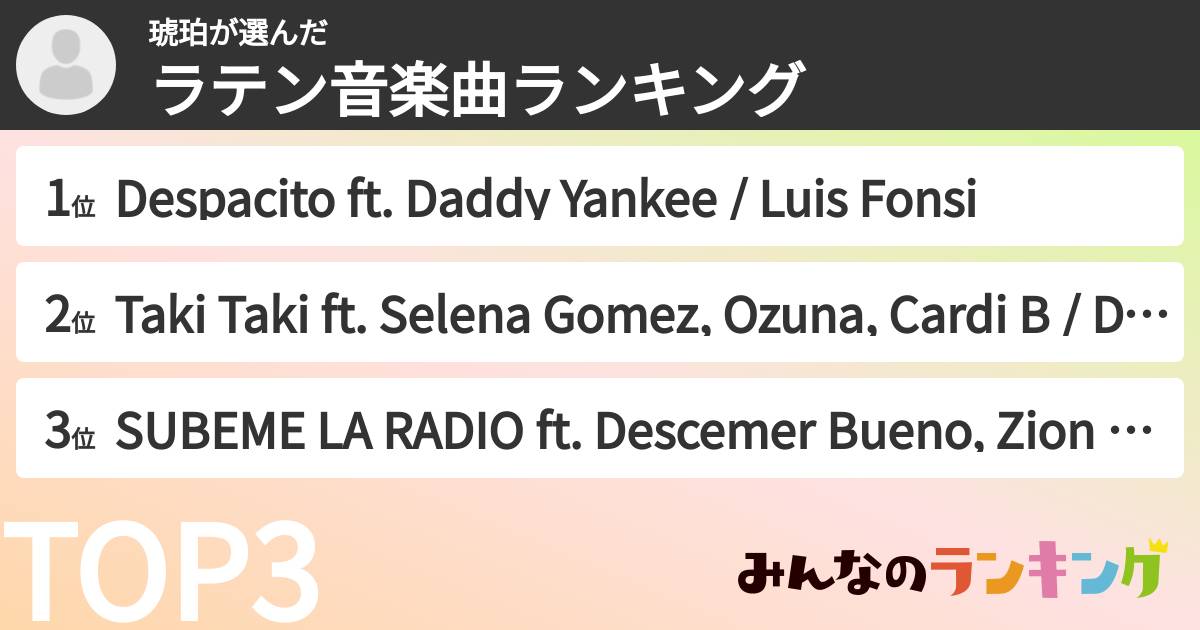 琥珀さんの「ラテン音楽曲ランキング」
