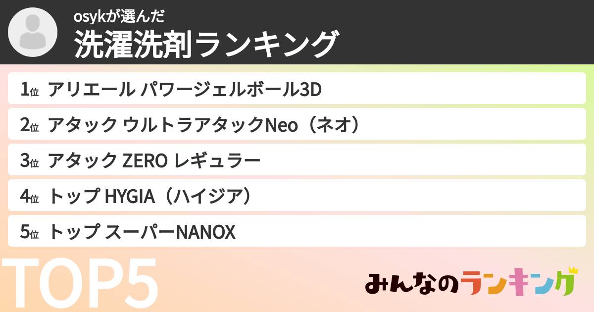 osykさんの「洗濯洗剤ランキング」