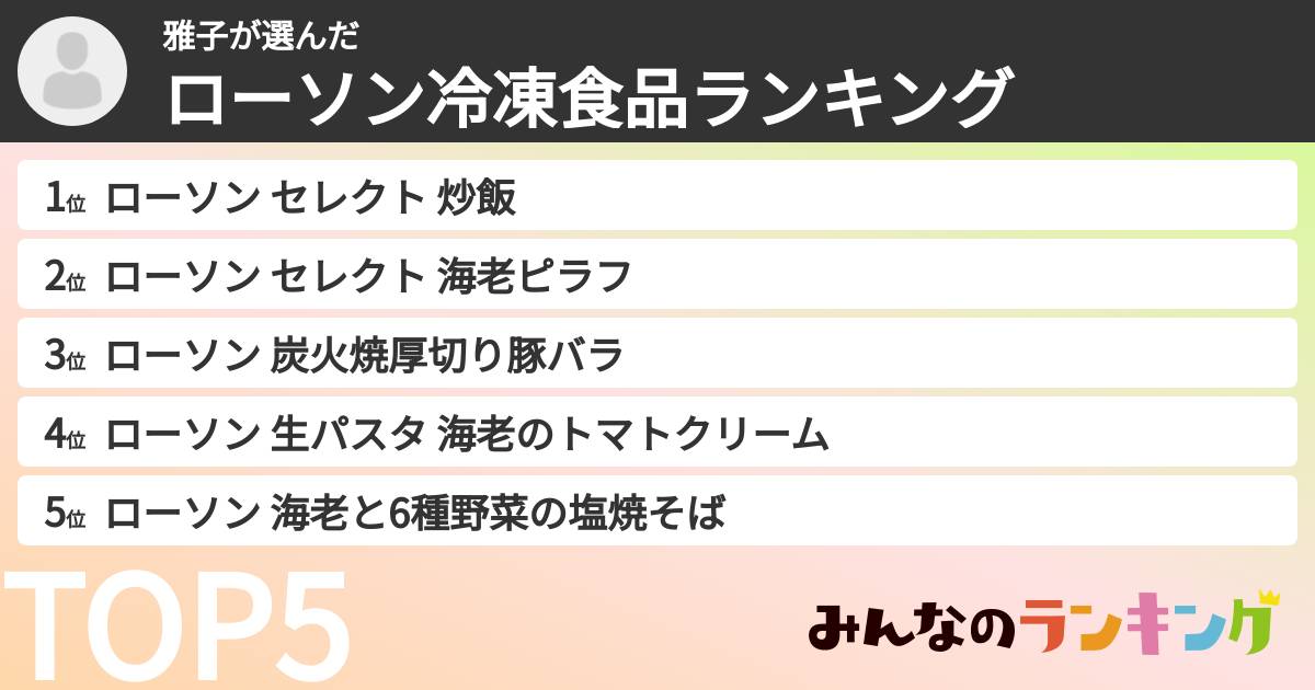 雅子さんの「ローソン冷凍食品ランキング」