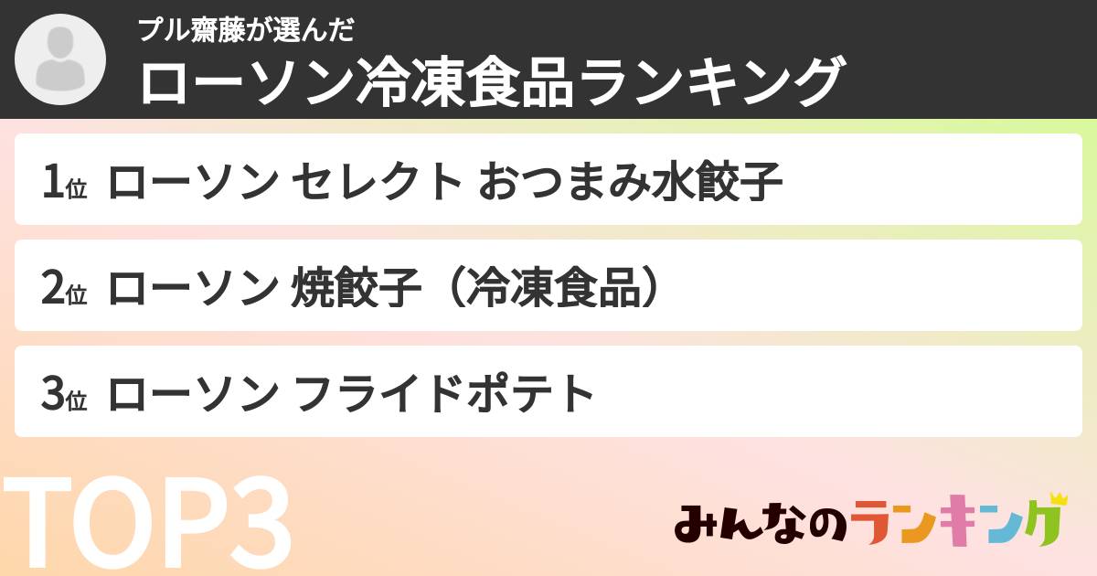 プル齋藤さんの「ローソン冷凍食品ランキング」
