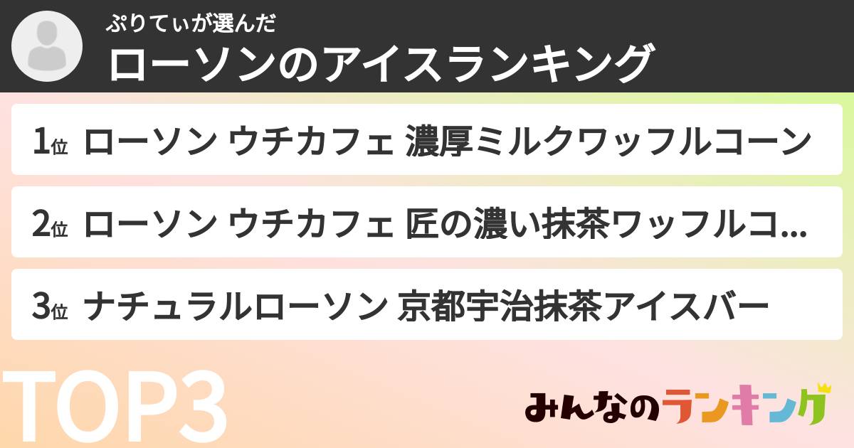 ぷりてぃさんの「ローソンのアイスランキング」