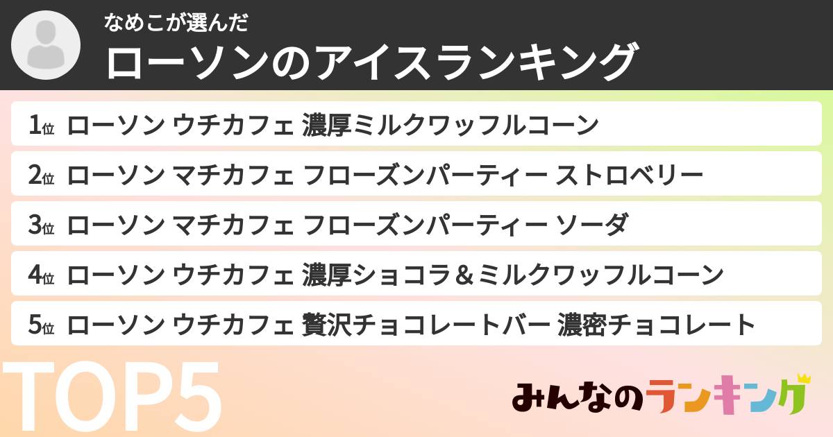なめこさんの「ローソンのアイスランキング」