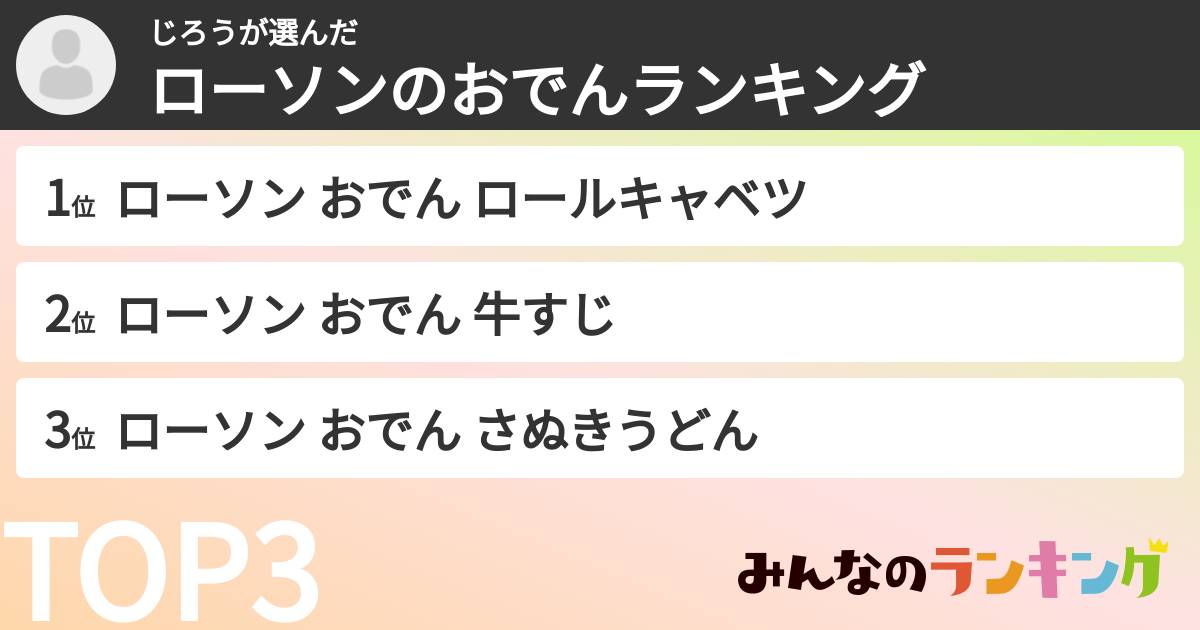 じろうさんの「ローソンのおでんランキング」