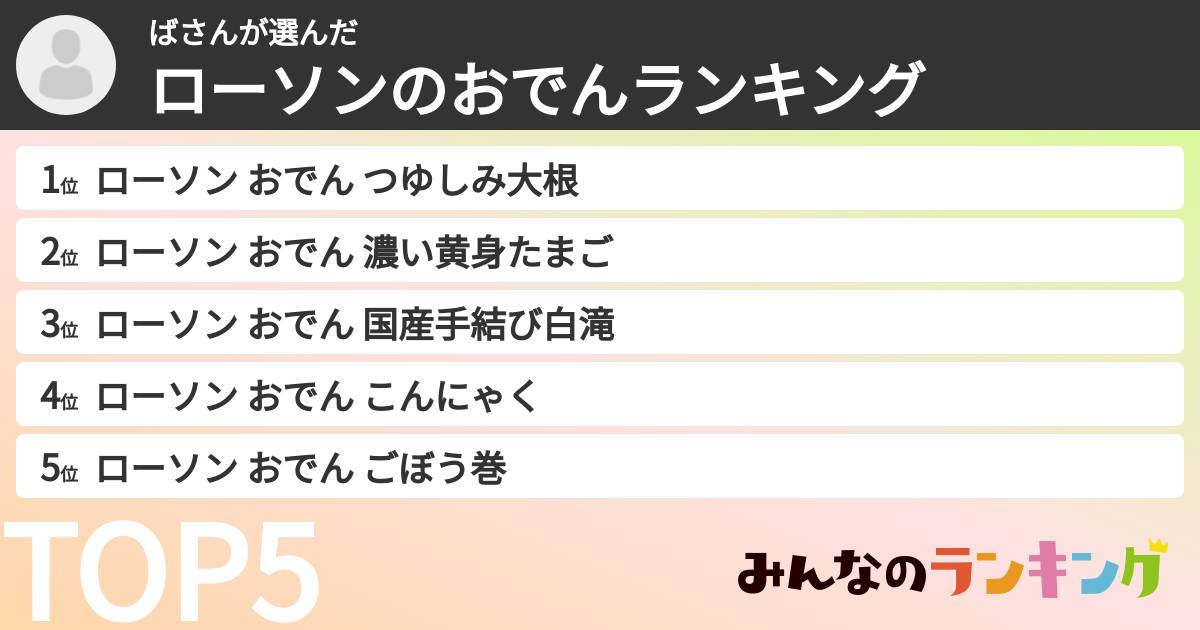 ばさんさんの「ローソンのおでんランキング」
