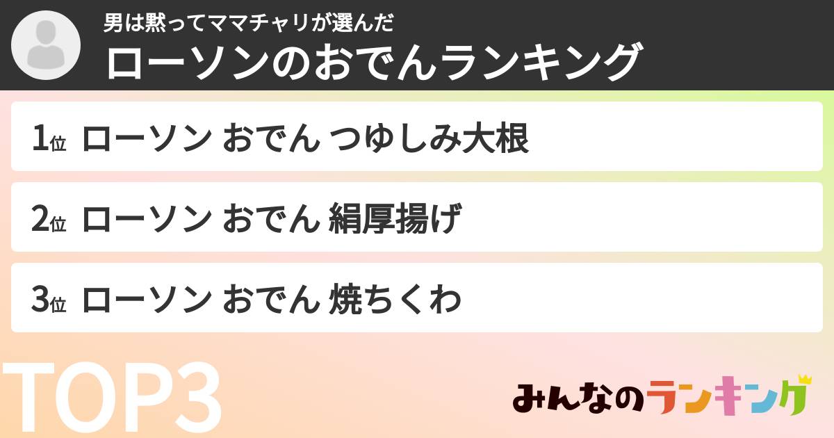男は黙ってママチャリさんの「ローソンのおでんランキング」