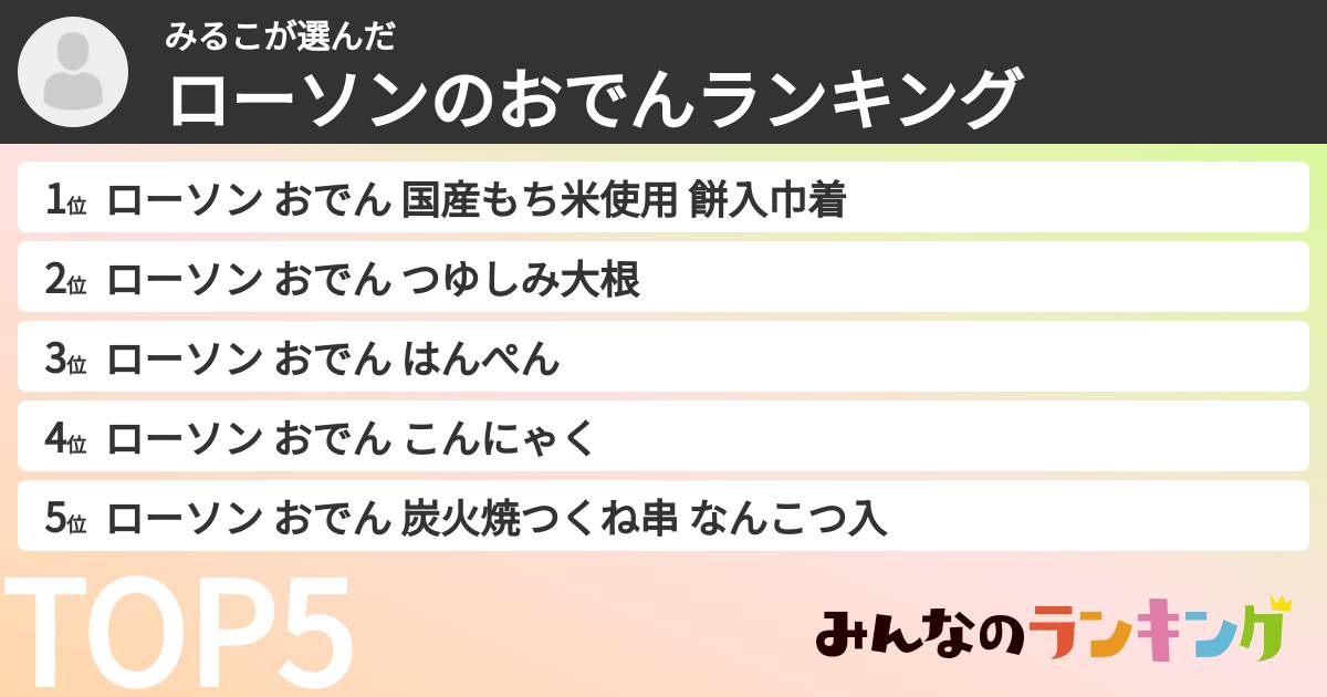 みるこさんの「ローソンのおでんランキング」