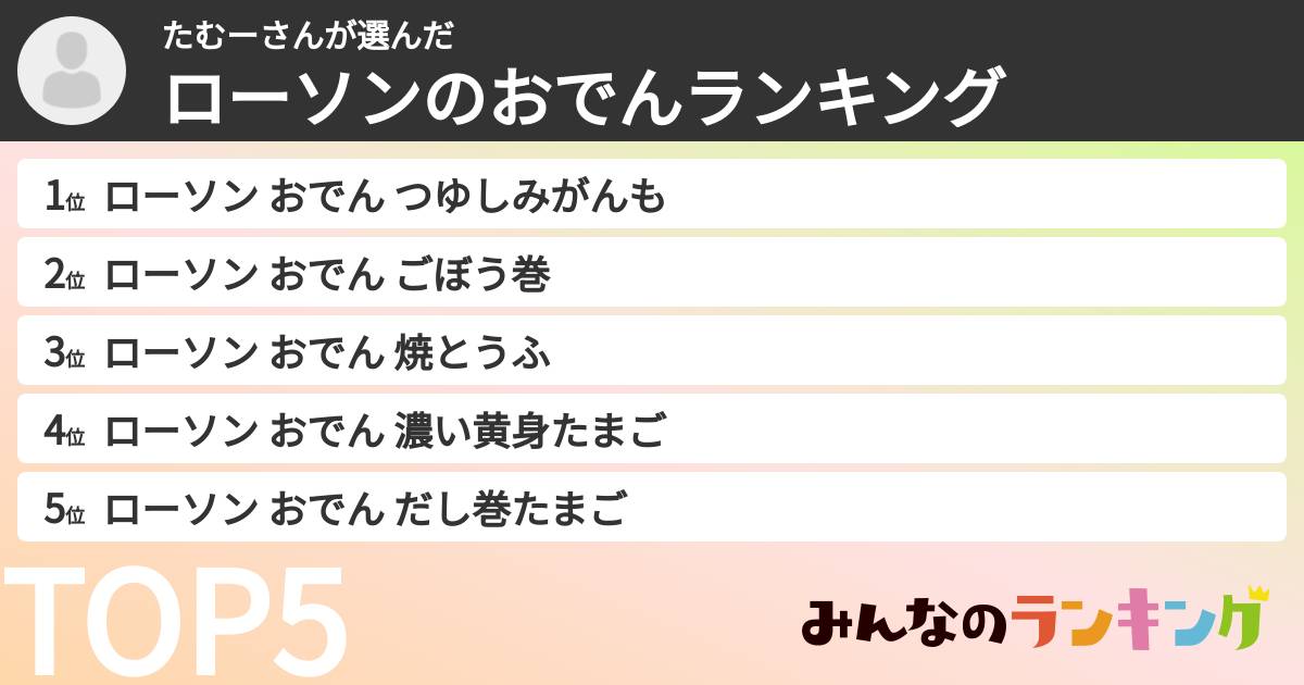 たむーさんさんの「ローソンのおでんランキング」