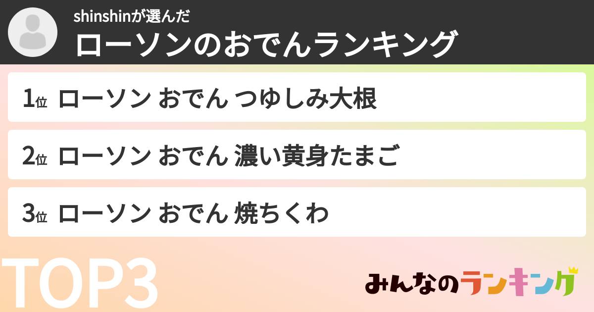 shinshinさんの「ローソンのおでんランキング」