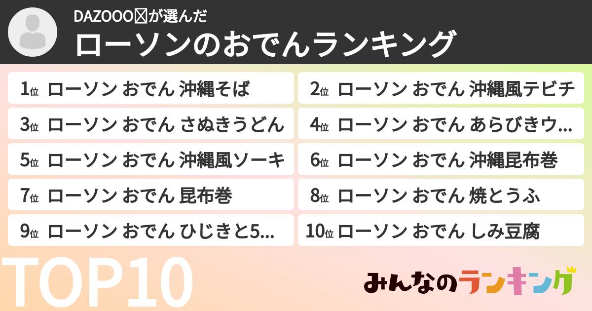 DAZOOOⅡさんの「ローソンのおでんランキング」