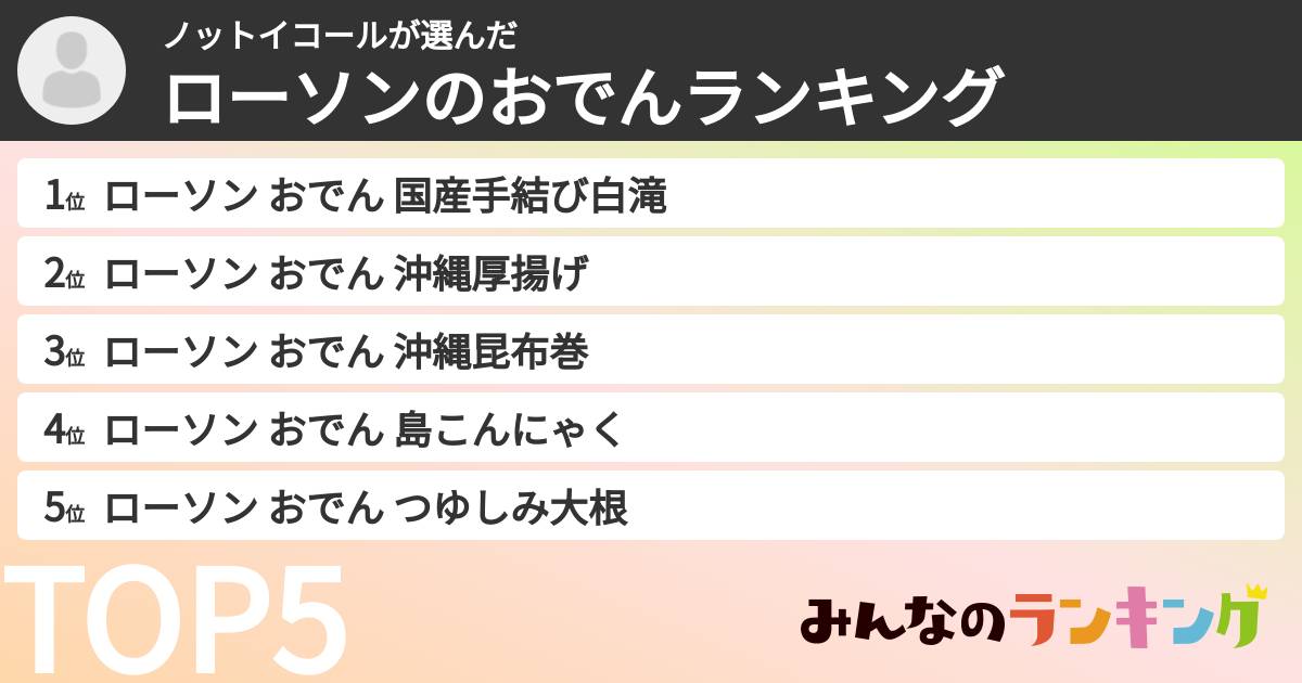 ノットイコールさんの「ローソンのおでんランキング」