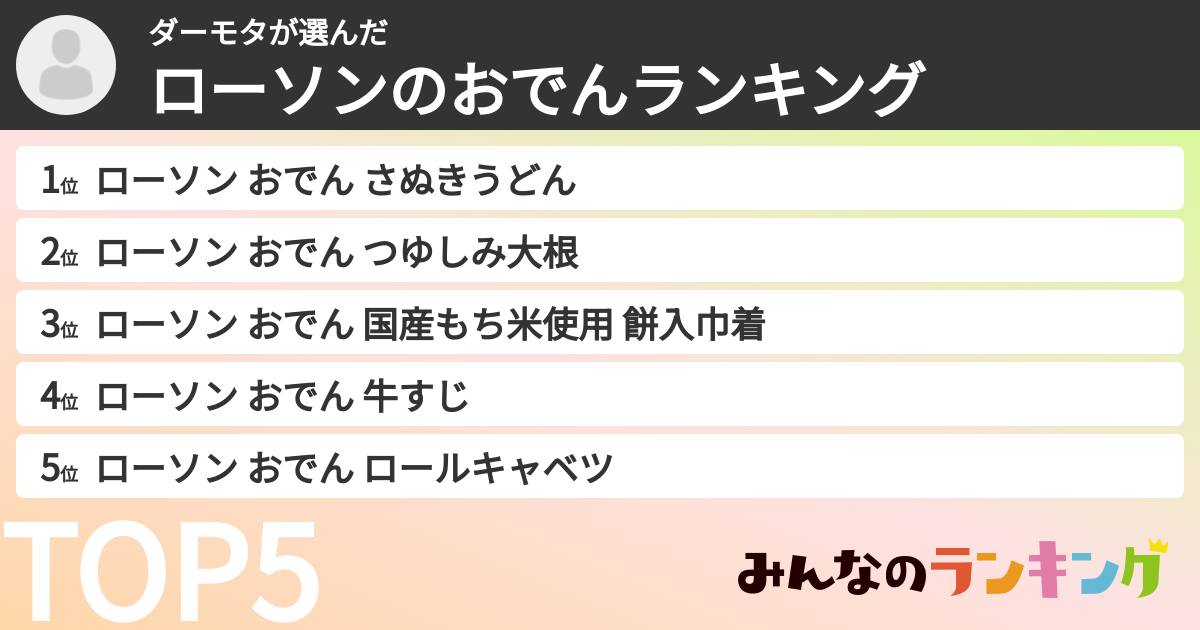 ダーモタさんの「ローソンのおでんランキング」