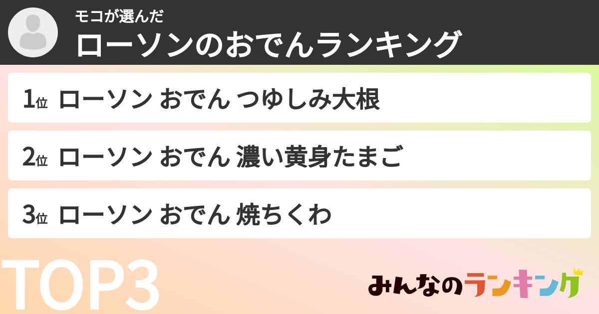 モコさんの「ローソンのおでんランキング」