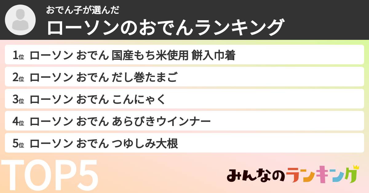 おでん子さんの「ローソンのおでんランキング」