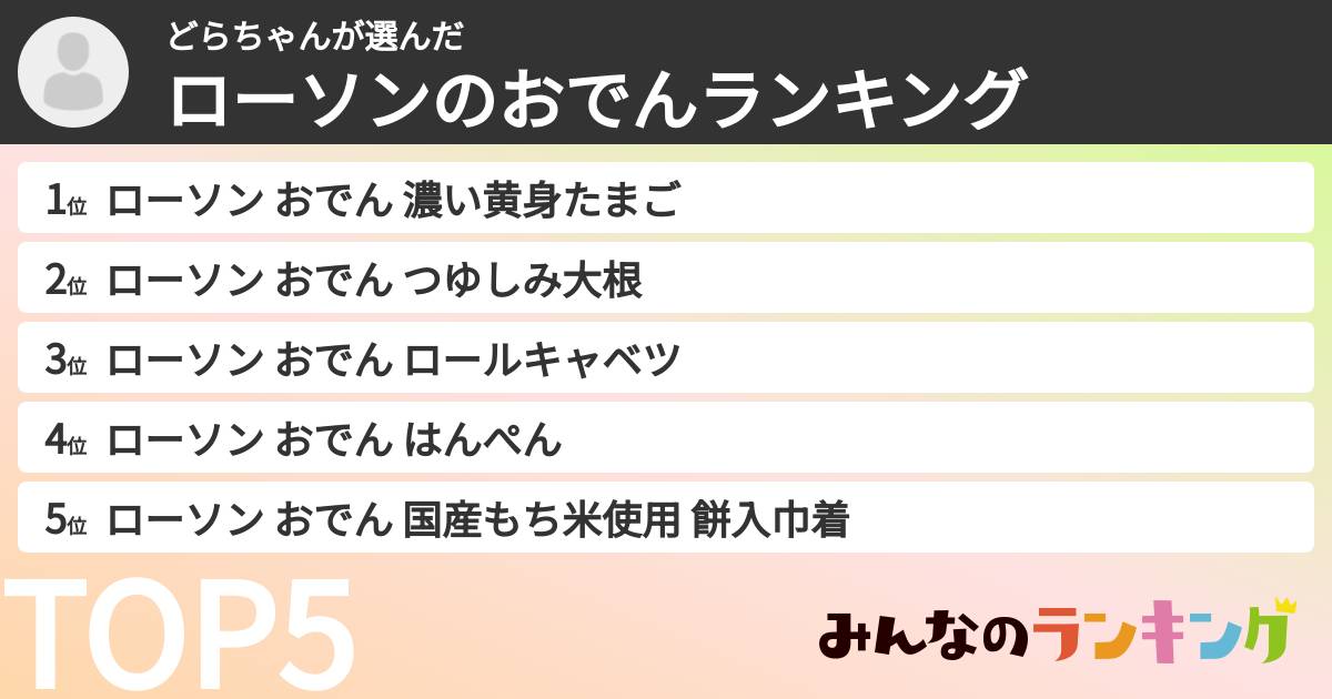 どらちゃんさんの「ローソンのおでんランキング」