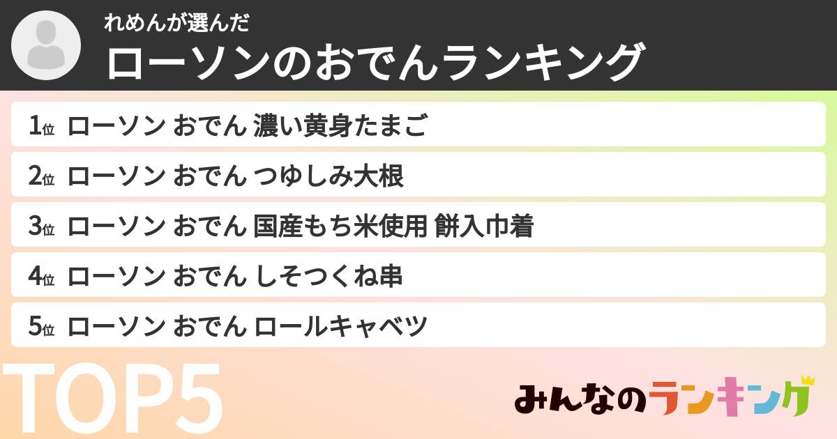 れめんさんの「ローソンのおでんランキング」