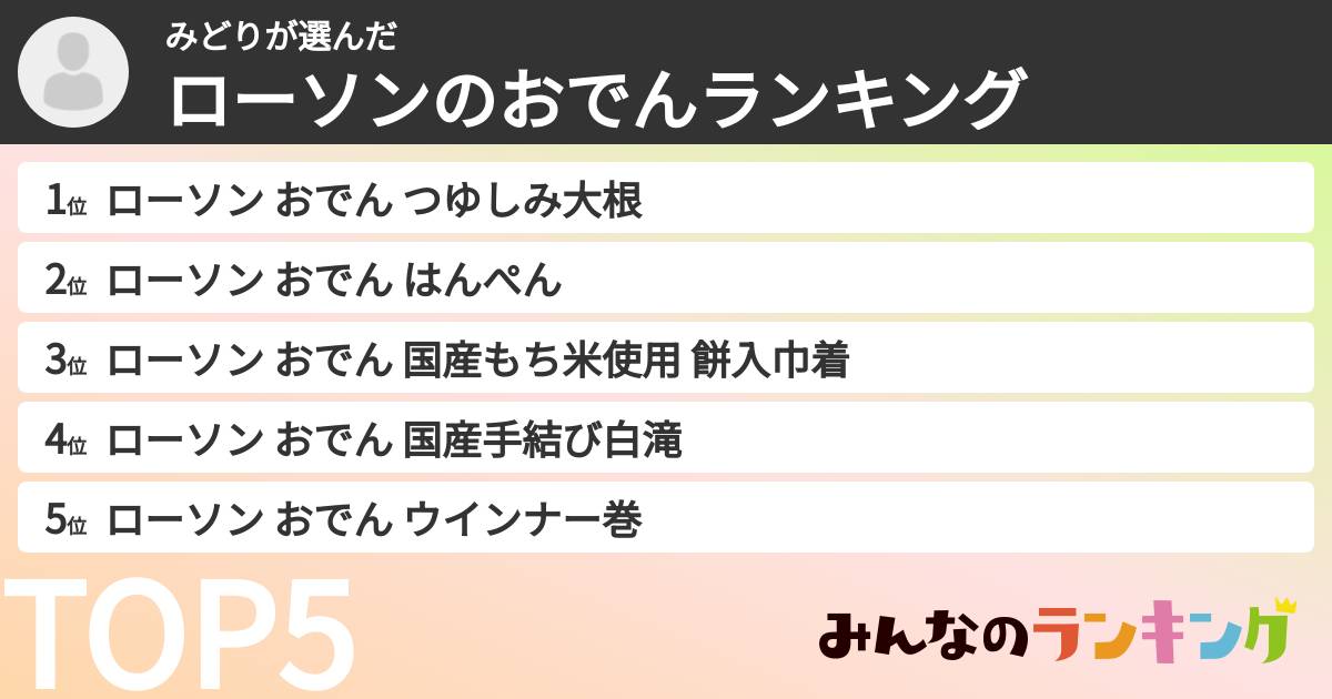 みどりさんの「ローソンのおでんランキング」