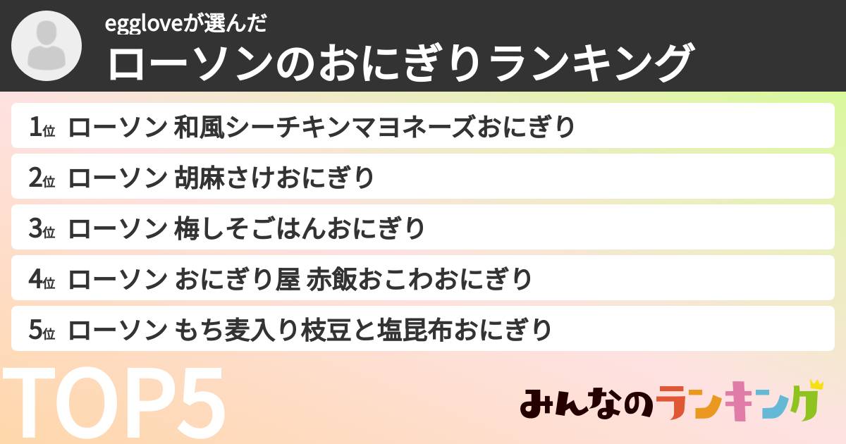 eggloveさんの「ローソンのおにぎりランキング」