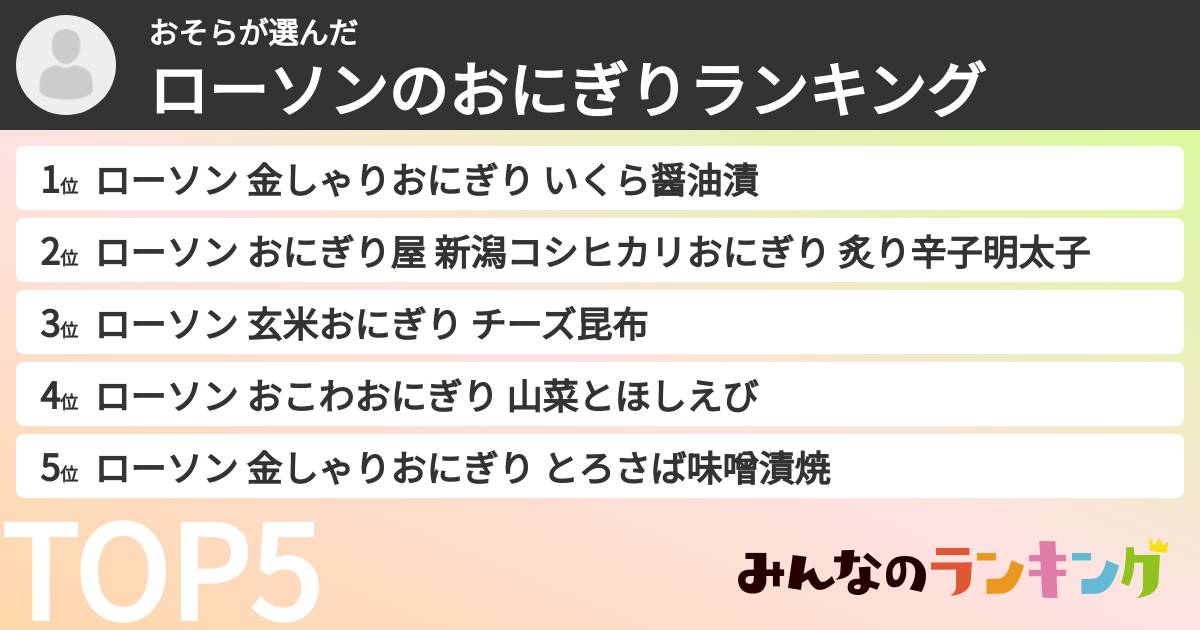 おそらさんの「ローソンのおにぎりランキング」