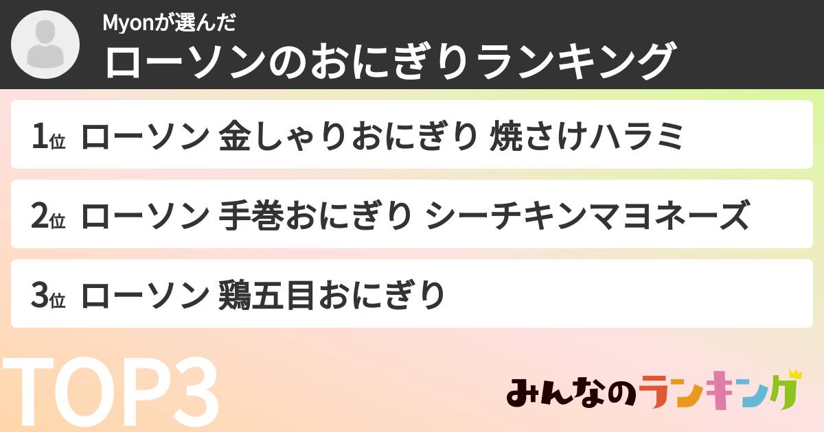 Myonさんの「ローソンのおにぎりランキング」