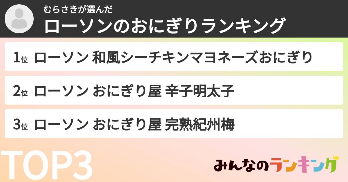 むらさきさんの「ローソンのおにぎりランキング」