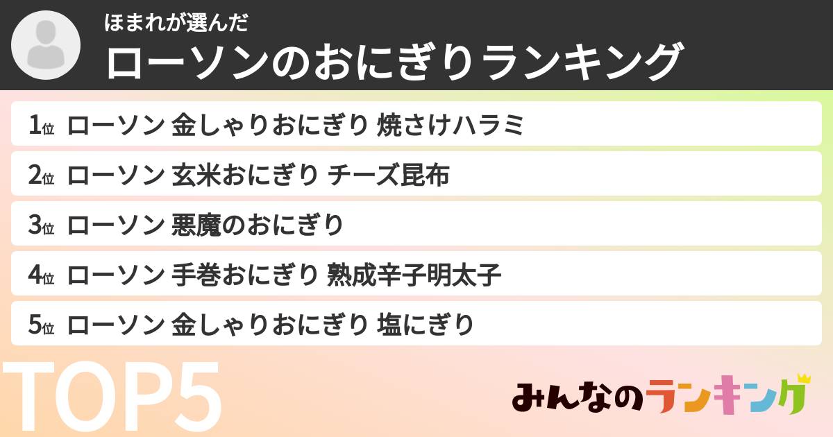 ほまれさんの「ローソンのおにぎりランキング」