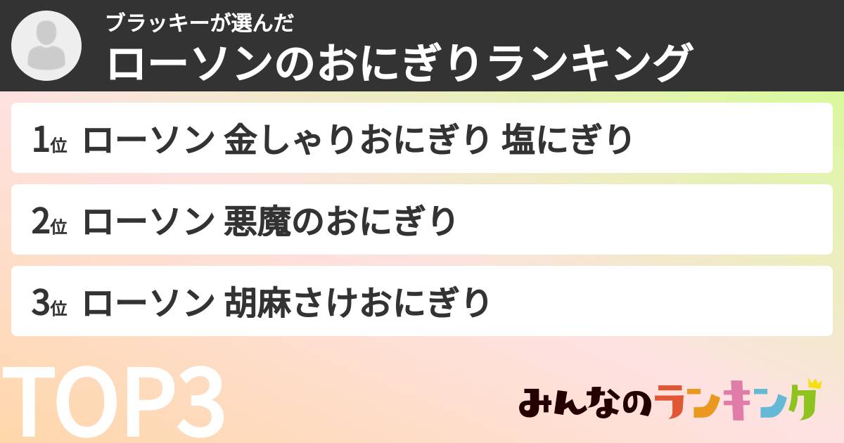 ブラッキーさんの「ローソンのおにぎりランキング」