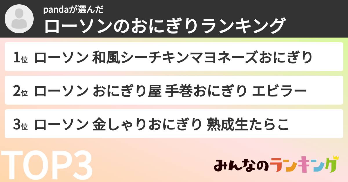 pandaさんの「ローソンのおにぎりランキング」