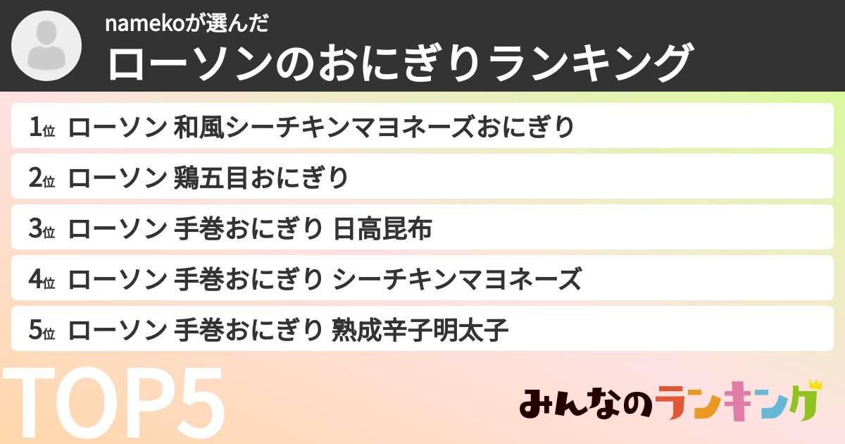namekoさんの「ローソンのおにぎりランキング」