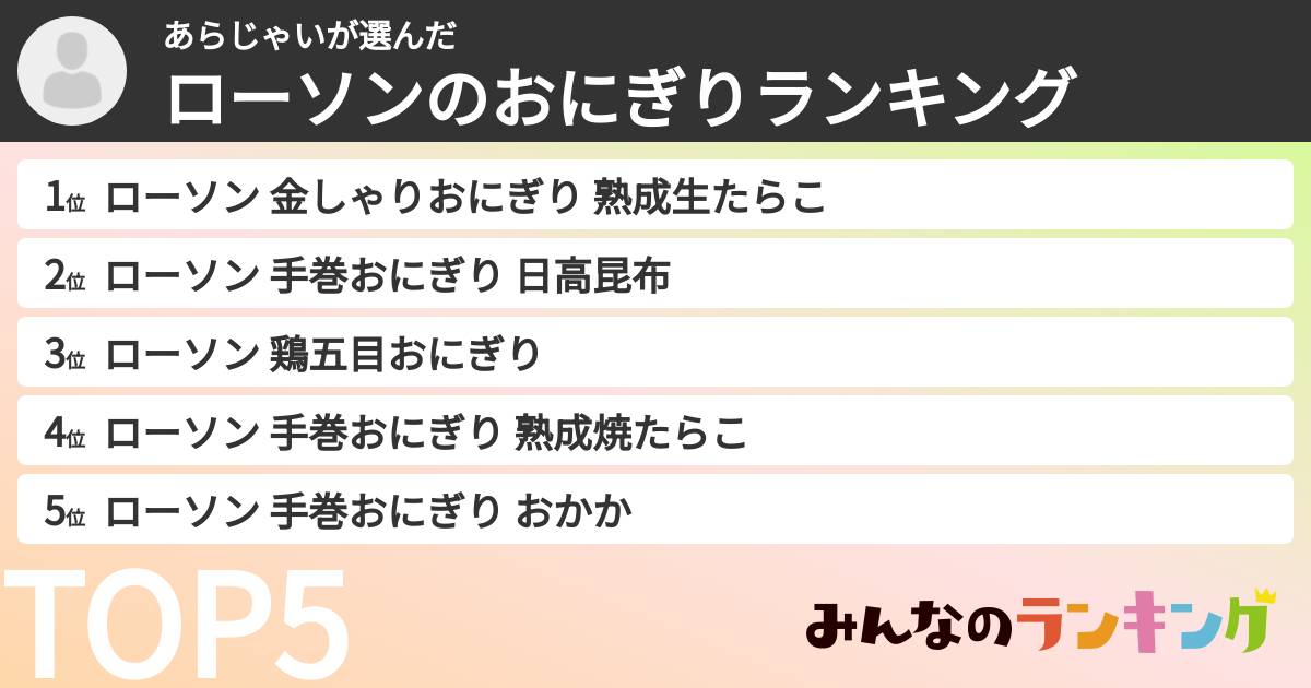 あらじゃいさんの「ローソンのおにぎりランキング」