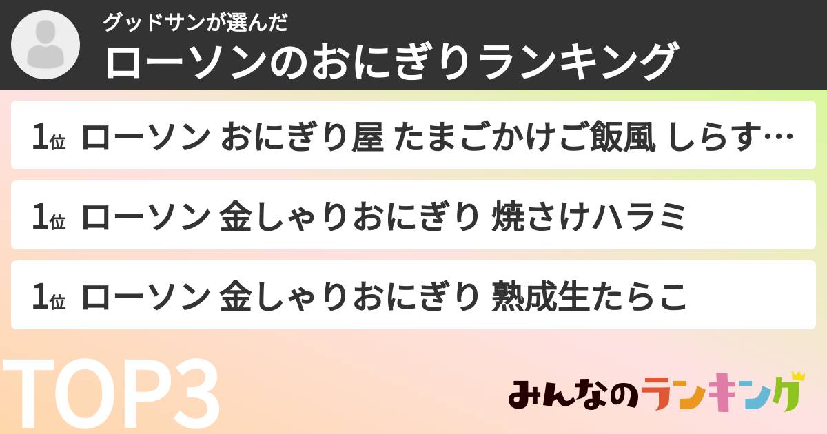 グッドサンさんの「ローソンのおにぎりランキング」