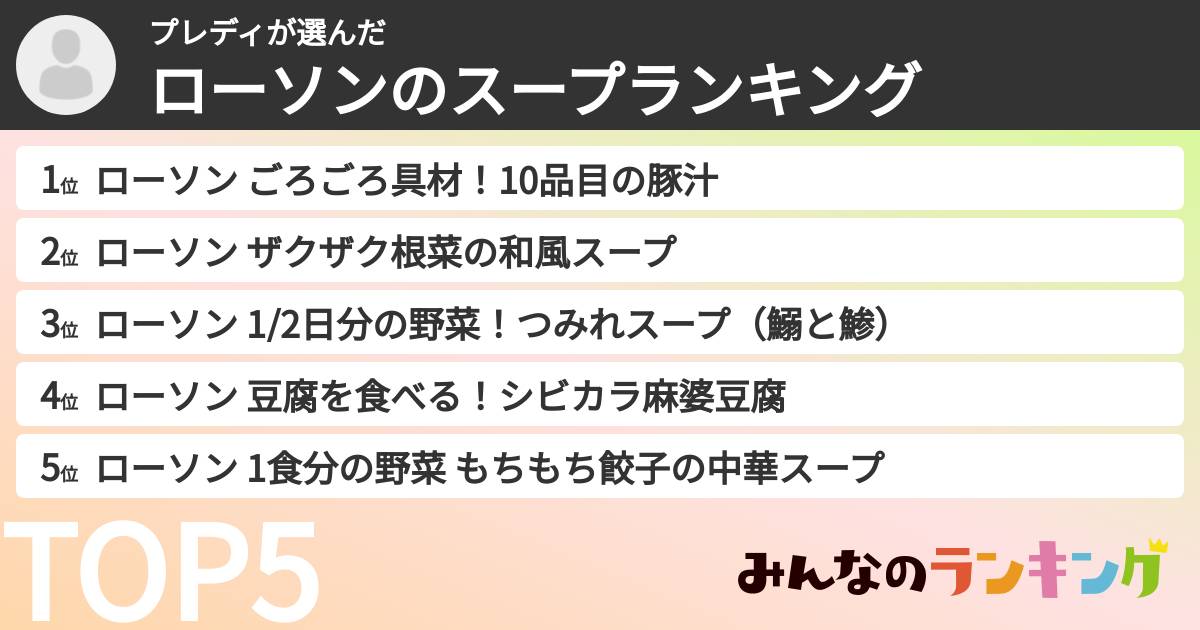 プレディさんの「ローソンのスープランキング」