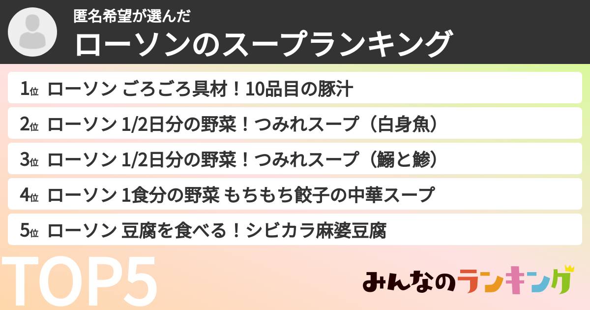 匿名希望さんの「ローソンのスープランキング」