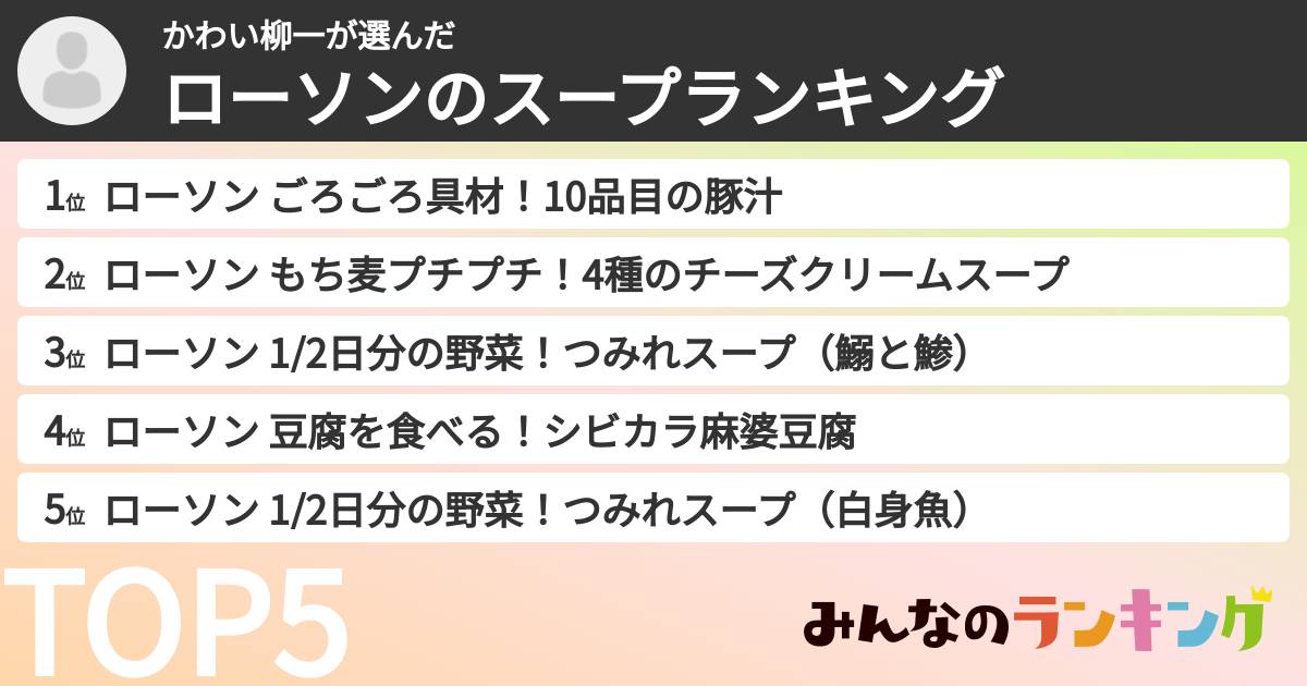 かわい柳一さんの「ローソンのスープランキング」