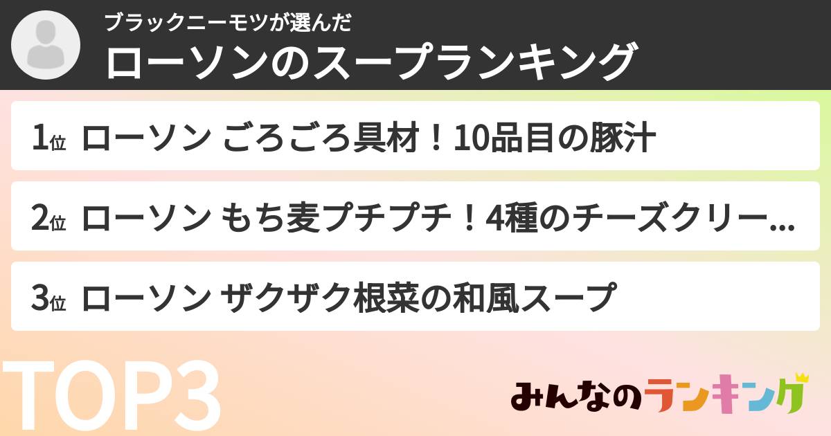 ブラックニーモツさんの「ローソンのスープランキング」