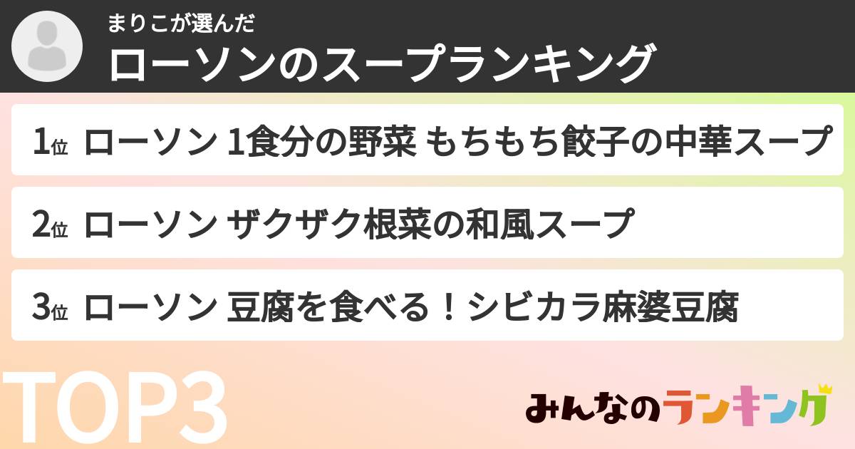 まりこさんの「ローソンのスープランキング」