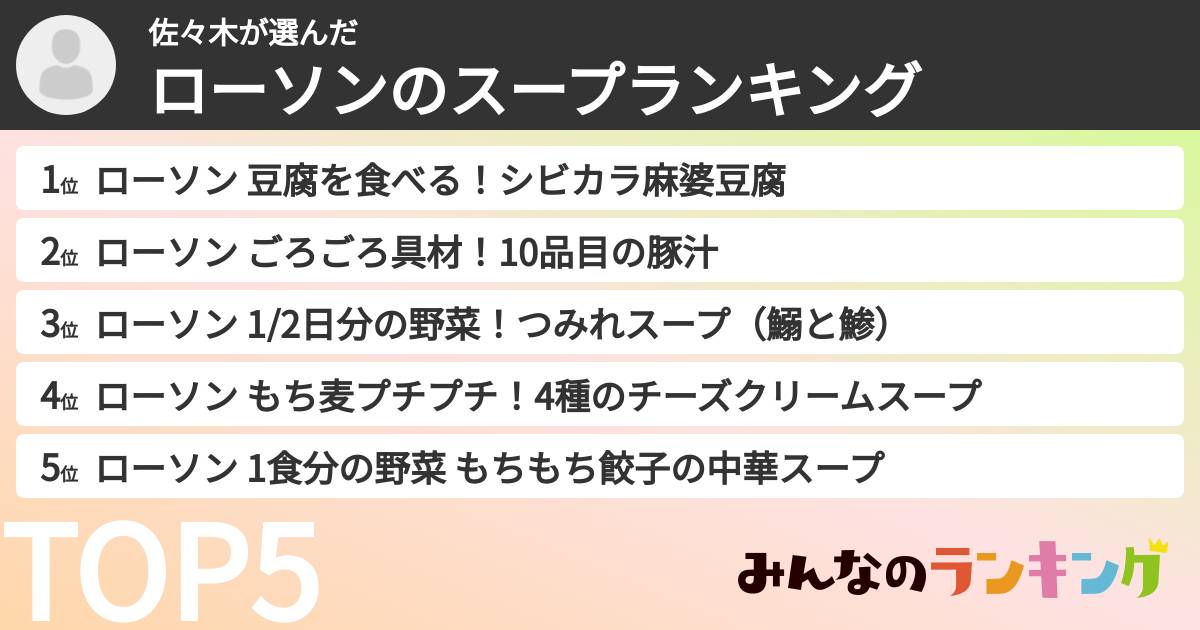 佐々木さんの「ローソンのスープランキング」