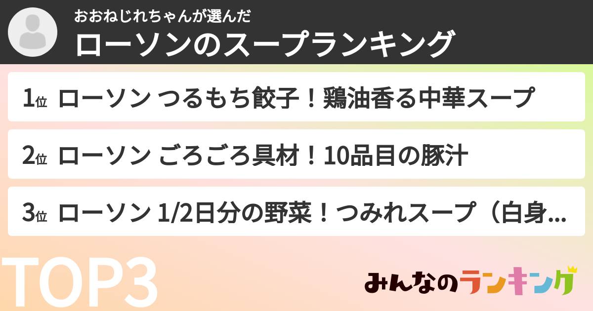おおねじれちゃんさんの「ローソンのスープランキング」