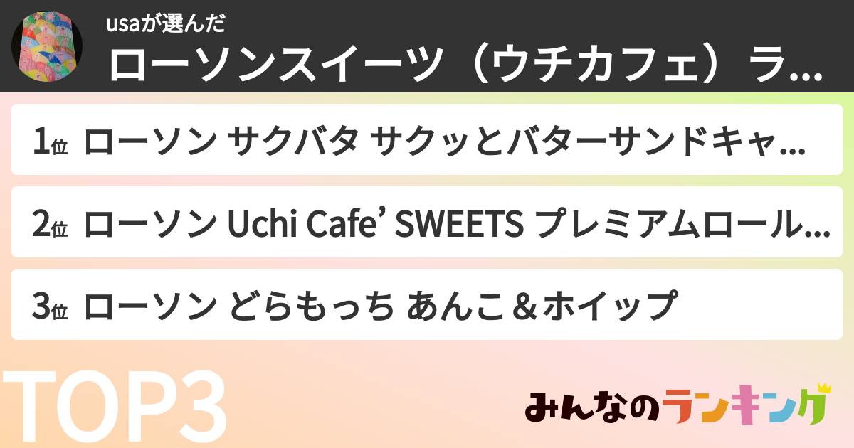 usaさんの「ローソンスイーツ（ウチカフェ）ランキング」
